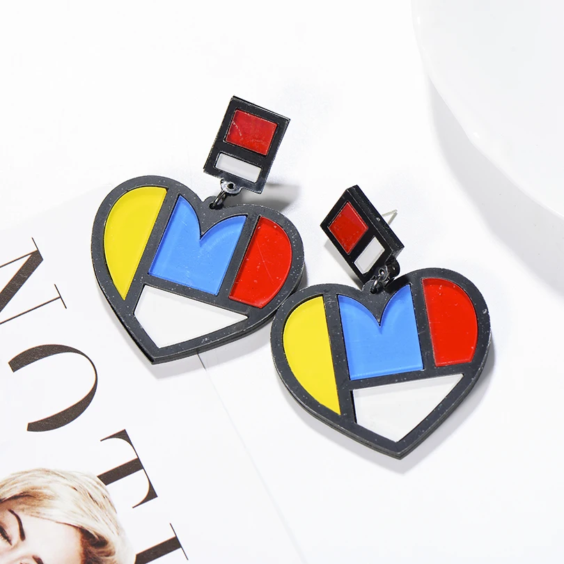 ШИК Девушки многоцветный сердце длинные висячие серьги для женщин вечерние