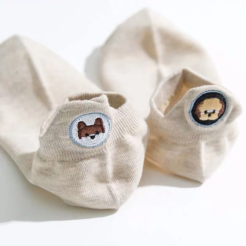 mi Japanese Kawaii Embroidered Expression Funny Socks Women Happy Fashion Ankle Women Cotton Puppy Bear Boat Summer Cute Fuzzy Sock - Цвет: mi