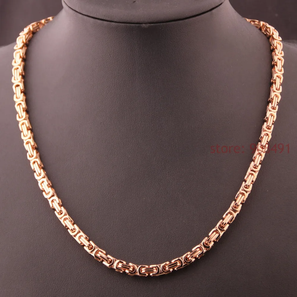 Мужская Византийская Цепочка Из Нержавеющей Стали Под розовое золото 6 мм 7 40