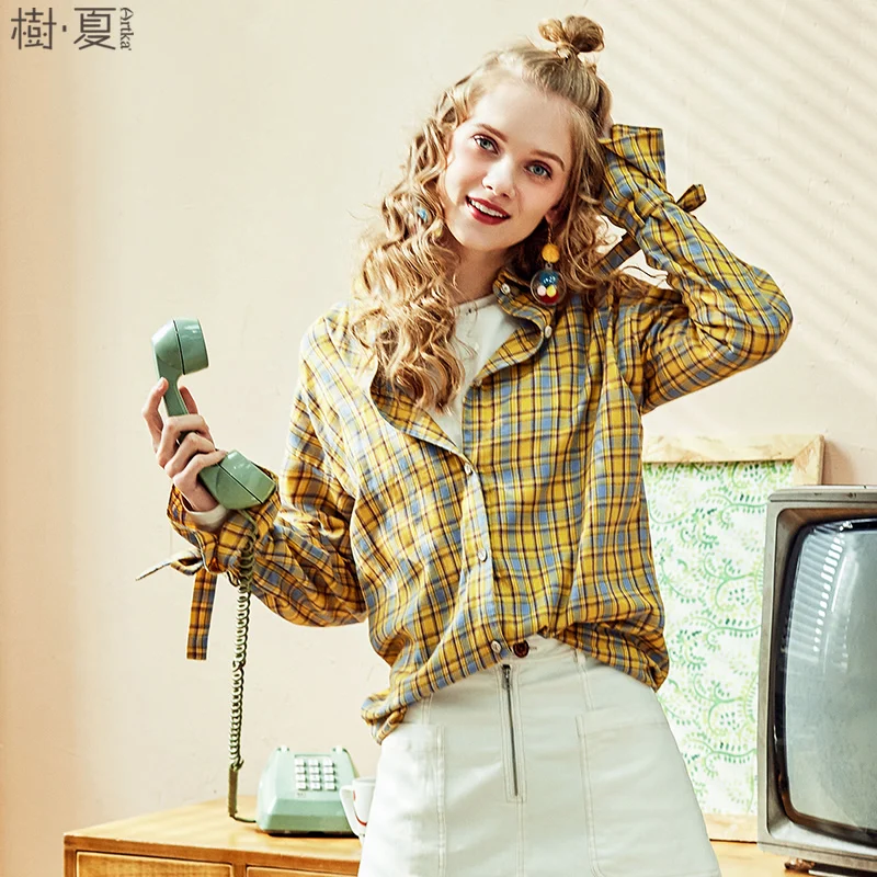 Рубашка женская в клетку ARTKA свободная блузка из чистого хлопка с широкими