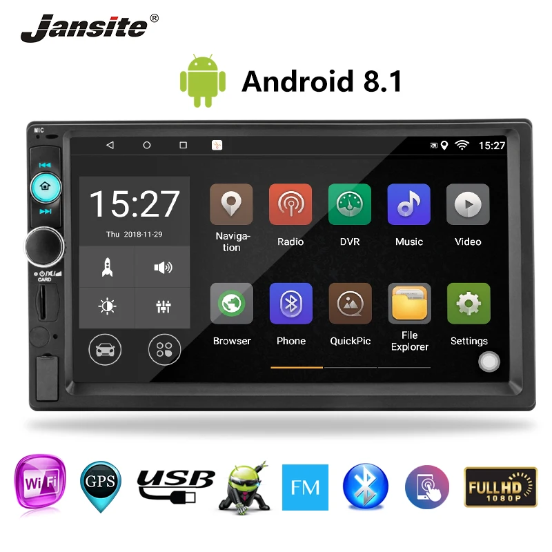 Jansite 7 &quot2 din Автомобильный Радио Android 8 1 плеер цифровой сенсорный экран Bluetooth