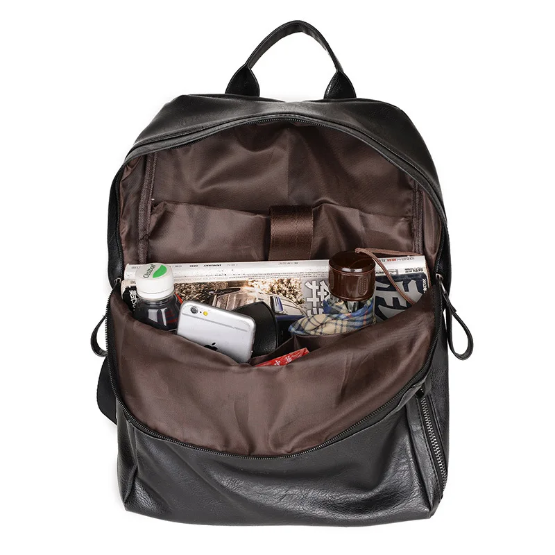 Модный мужской черный рюкзак кожаная сумка для путешествий ноутбука