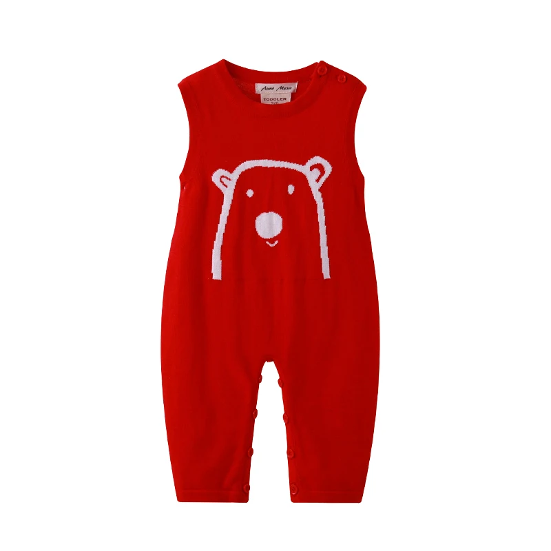 

Auro Mesa Newborn Baby Knitted Sleeveless Romper One Piece Baby Red Overalls Character Baby Jumper