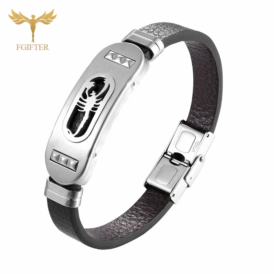 Bracelets Bangles Панк браслет Скорпион мужские кожаные браслеты высокого качества из нержавеющей стали кожаные украшения для аксессуар для мужчин рок мужские браслеты браслеты мужские из кожи - Окраска металла: Bracelets Bangles