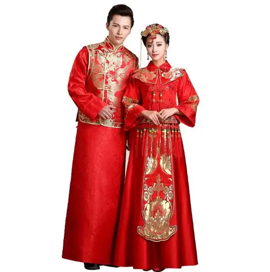 Китайский стиль женщины Феникс шоу Свадьба Ретро cheongsam красный китайский