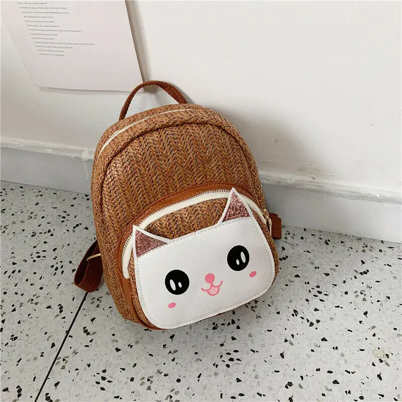 Brown cat Новинка года; популярный детский рюкзак для мальчиков и девочек; милый тканый рюкзак с бантиком и мультяшным кроликом и котом; рюкзак на плечо; маленькая школьная сумка - Цвет: Brown cat