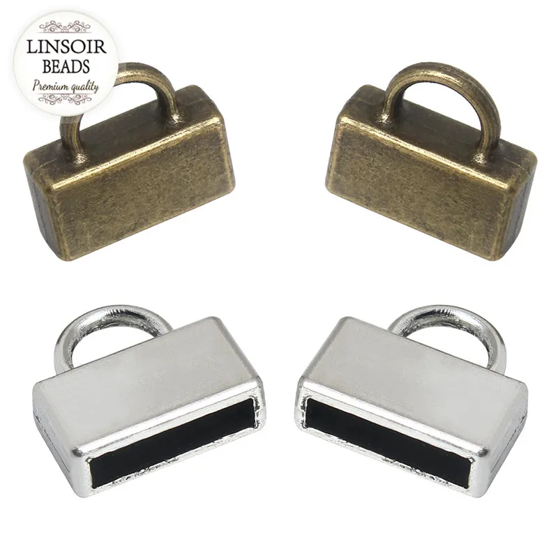 

LINSOIR 20 шт Металлические концевые колпачки для 10*2 мм плоский кожаный шнур античный бронзовый, серебристый цвет концевые застежки соединител...