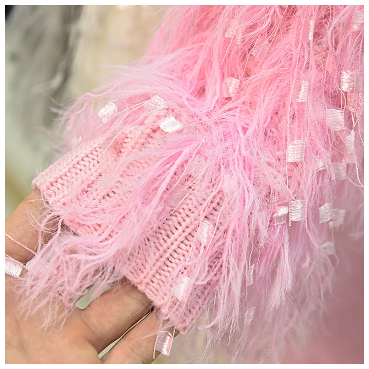 Зимнее вязаное платье 2018 Новый розовый Кашемир Длинные рукава кисточкой Bodycon