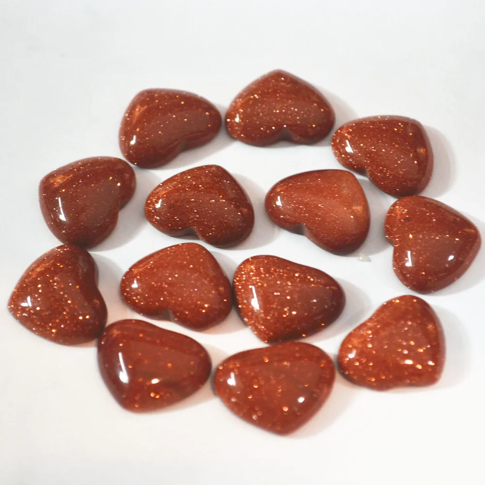 Натуральный камень сердца Форма Кабошоны кабины Золотой песок Бусины для