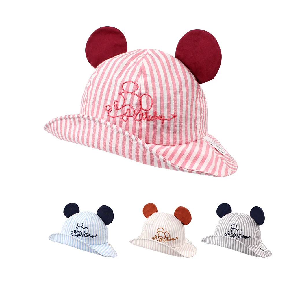 Striped Cartoon Baby Hat Mouse Ear Cute Girl Cap Breathable Wide Brim Boy Summer Lace Up Sun Clothing | Детская одежда и обувь