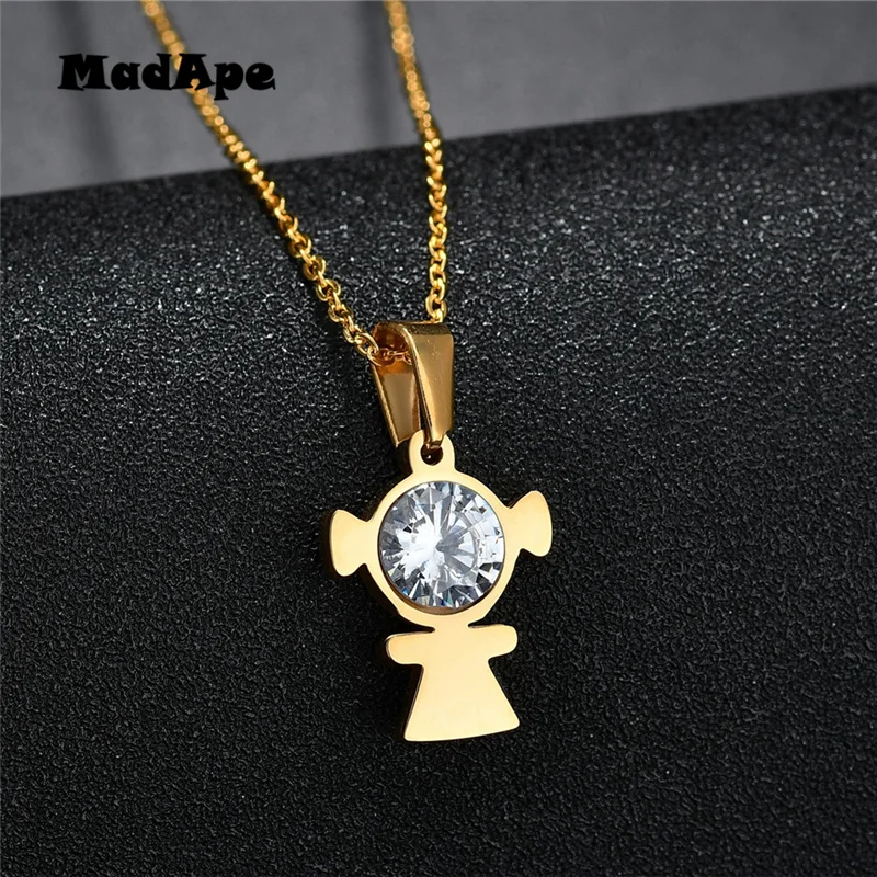 MadApe 2019 Fashion Zircon Family Pendants Necklace Stainless Steel Jewelry Girl Best Friend For Parent Mama Dad Gift | Украшения и