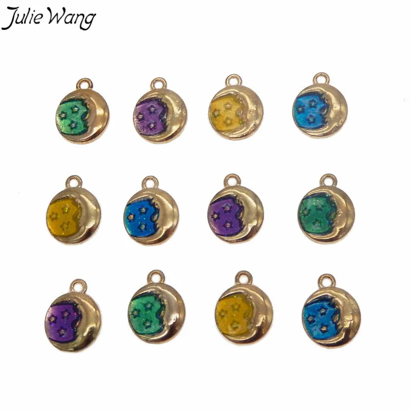 Julie Wang 8 шт. двухсторонний блестящий золотой цвет полумесяц красочная эмаль со