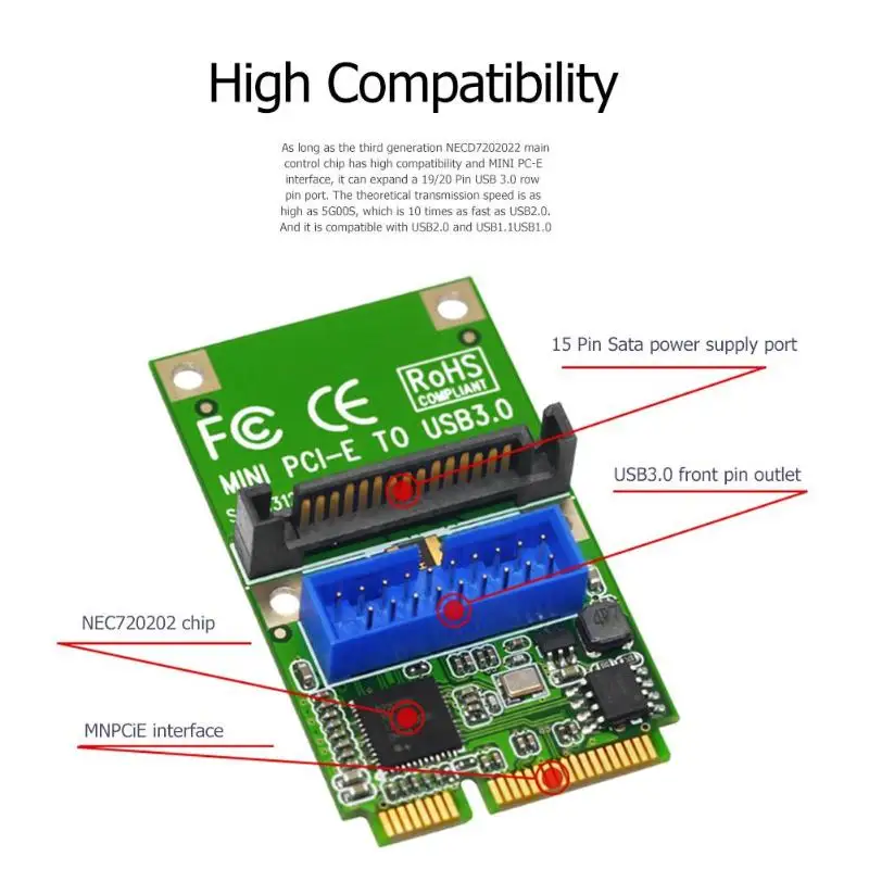 Mini Pci E к Usb3.0 адаптер карта Pcie To19 Pin 20Pin Usb 3 0 расширения с 15Pin Sata порты питания для