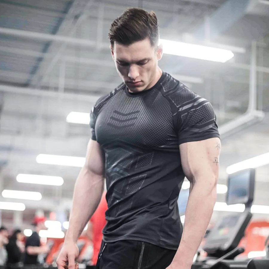 

Men Gyms Fitness T-shirt Compression Skinny Bodybuilding t shirt Muscle худи Male Summer Casual Workout Tee Tops Brand Clothing