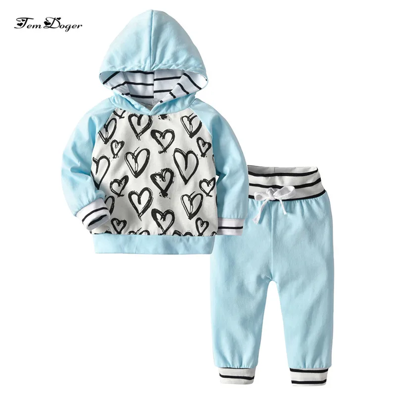 Tem Doger Baby Clothing Sets Infant Toddler Girls Clothes Suits Heart-shaped Hoodie Top+Pants 2PCS Outfits for Bebes Boys Wear | Детская