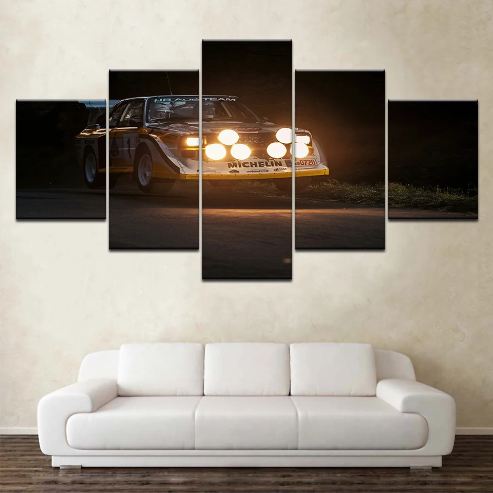 The race car in night street 5 Piece Canvas Wallpapers modern Modular Poster art painting for Living Room Home Decor