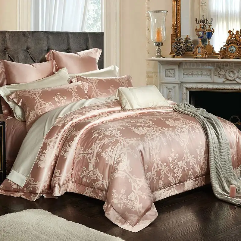Cotton and Mulberry Silk Luxury Bedding Sets King size 4Pcs Premium Duvet Cover Set Bed Sheet Pillow shams Ultra Soft Durable - Color: Color 2