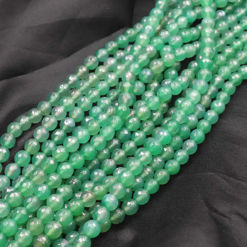 Natural Agat Stone Faceted Round Loose Beads Jewelry Making DIY Bracelet Necklace 6 8 10 12mm Onyx Green Accessories 15inch A02 | Украшения