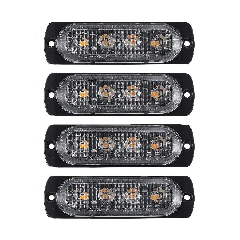 Oslamp 4pcs 4LEDs/12LEDs Amber/Yellow Grille Flashing Light Auto Strobe Warning for Fog Weather Flash Emergency Lamps | Автомобили и