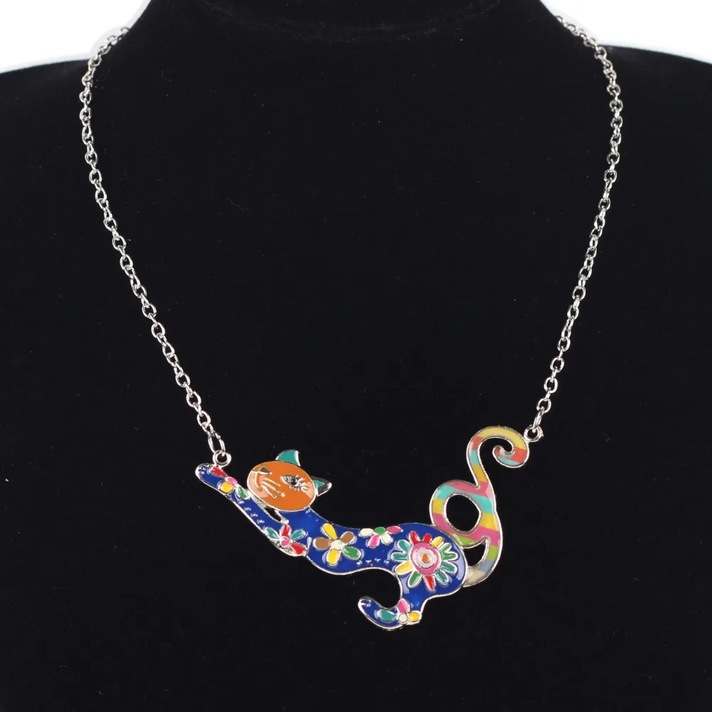 Bonsny Enamel Alloy Cat Kitten Necklace Pendant Chain Collar Novelty Animal Jewelry For Women Girls Pet Lovers Gift Party Charms | Украшения