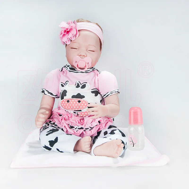 Кукла реборн с соской и бутылочкой для кормления 55 см|baby doll models|reborn dollssleeping baby |