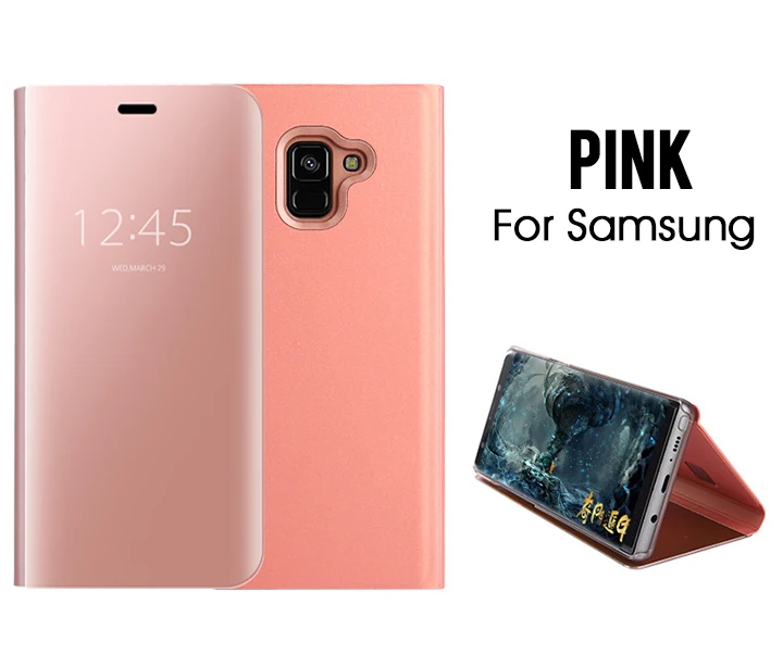 Умный зеркальный флип-чехол для samsung Galaxy A7 A3 A5 A6 A8 Clear View в виде ракушки для samsung J3 J5 J7 J8 J6 крышка чехол s - Цвет: Rose
