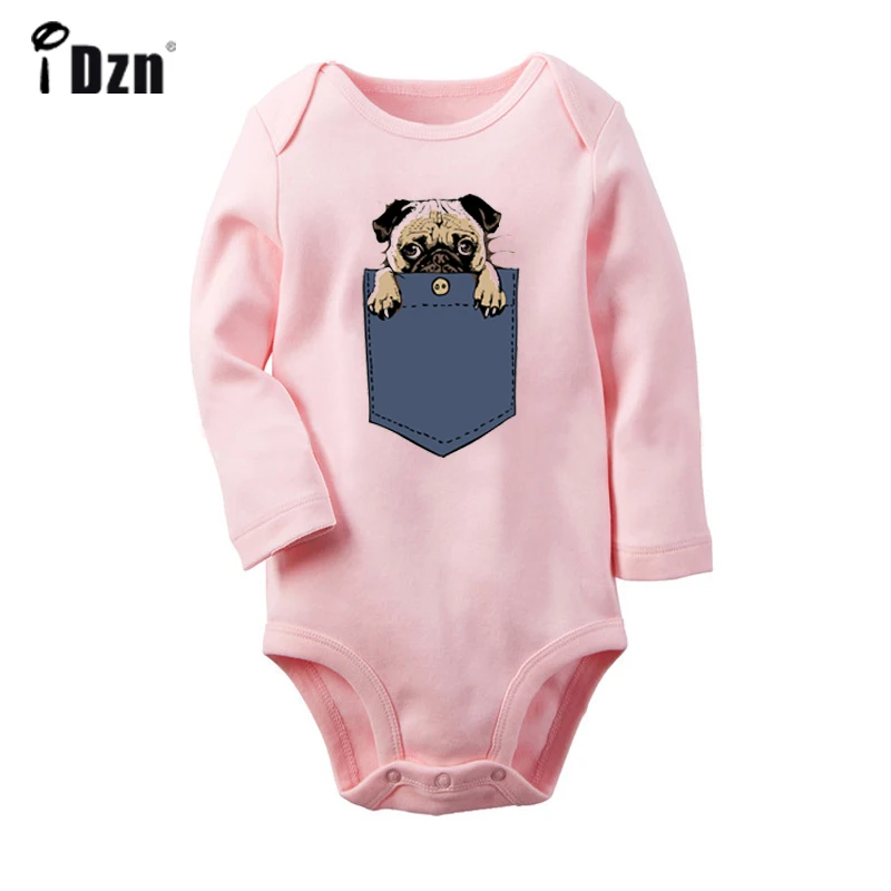 JaBaby1201PC Ретро Винтаж Милая Собака Rigby цветок милая собака мопс в кармане дизайн Новорожденный ребенок боди малыш Onsies комбинезон одежда - Цвет: JaBaby1201PC