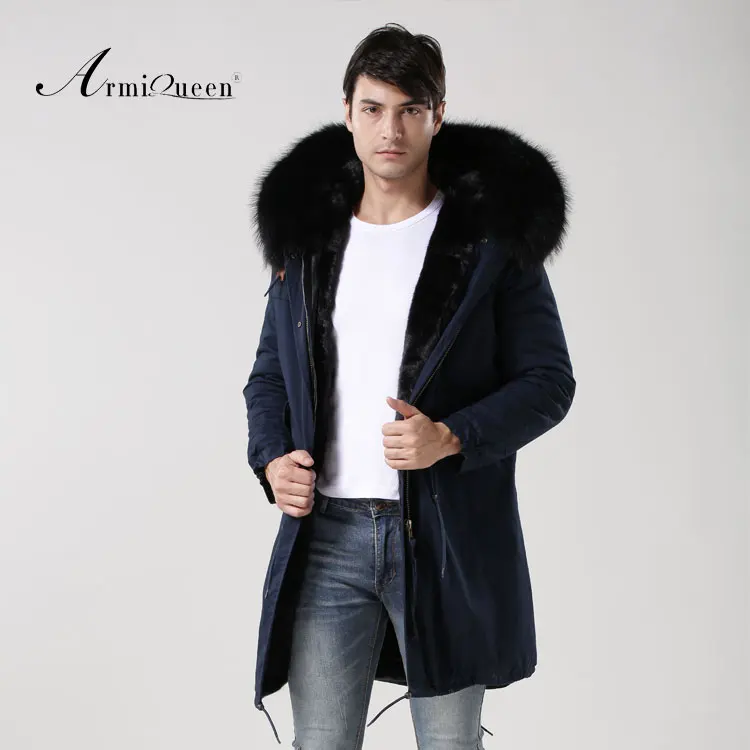 Dark blue outside with black faux fur lining jacket for gentleman Winter Parka in man's Parkas | Мужская одежда