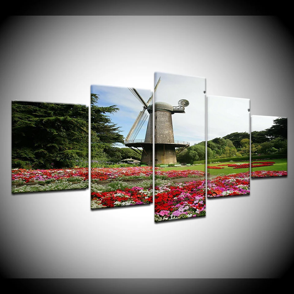 

Canvas Painting Golden Gate Park windmills 5 Pieces Wall Art Painting Modular Wallpapers Poster Print for living room Home Decor