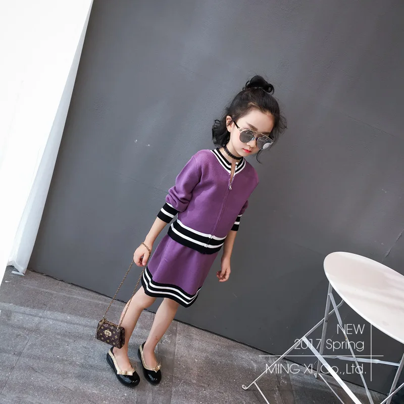 Новинка 2017 года Осенний Детский костюм трикотажная рубашка в полоску для девочек