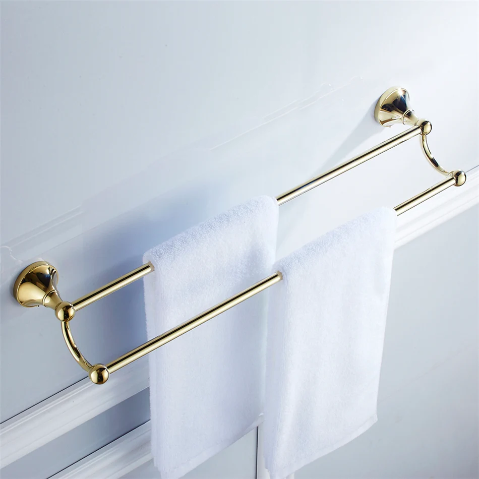 

Europe Antique Gold Brass 2 Layer Towel Bar Brief Towel Rack Holder Wall Mounted Bathroom Accessories Set