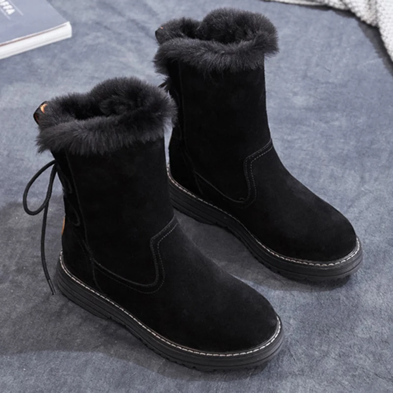 Модные женские зимние ботинки черного цвета утолщенные zapatos de mujer на плоской