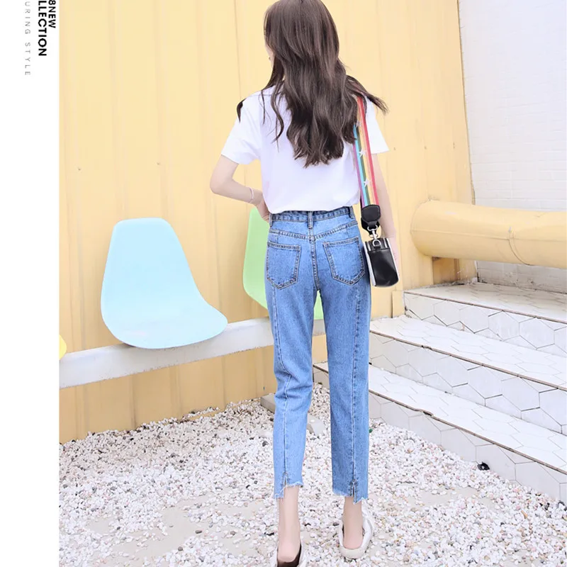 Женские брюки тонкие прямые джинсовые винтажные джинсы с высокой талией Новые