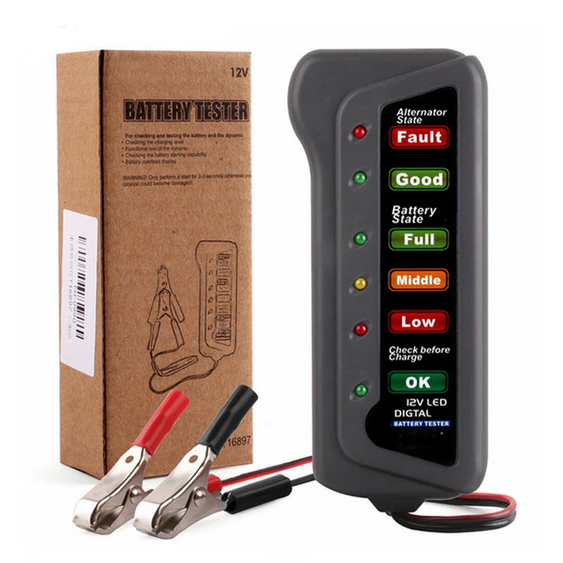 

Mini 12V Car Battery Tester Digital Alternator Tester 6 LED Lights Display Car Diagnostic Tool Auto Battery Tester For Car