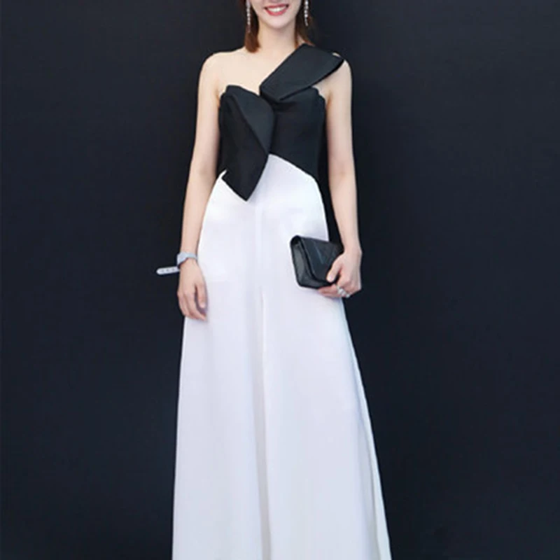 TWOTWINSTYLE Bowknot Jumpsuits For Women Sleeveless Patchwork Irregular Maxi Wide Leg Pants 2019 Summer Large Size OL Clothing | Женская