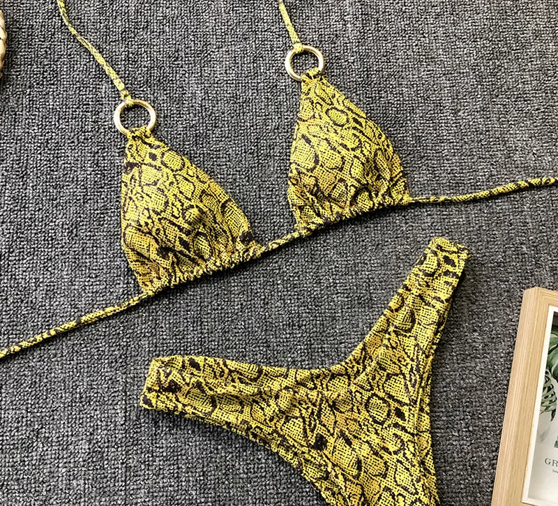 Купальник женский 2019 сексуальный змеиный принт бандажный Топ c бретелькой через