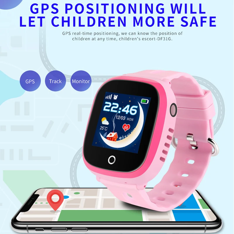 DF31G IP67 Waterproof Smart Kids Watch GPS Positioning Touch Screen SOS Call Sports for Children Baby Students | Электроника
