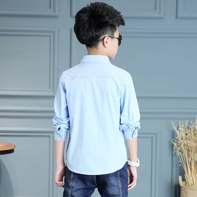 

White Button Boys Shirts for School 2019 Full Sleeve Turn-down Boys Blouses Children Tops Teenager Kids Clothing Clothes Bs020