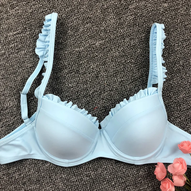 Solid Halter Top Swimwear Women Push Up Biquini 2019 Sexy Ruffle 2 Pieces Swimsuit Padded Bikini Set for Beachwear |