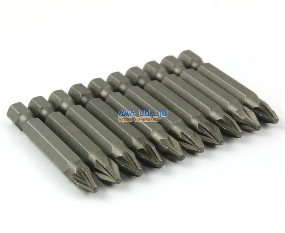 

10 Pieces Magnetic Pozidriv Screwdriver Bit S2 Steel 1/4" Hex Shank 50mm Long PZ2 Tip (50mm x PZ2)