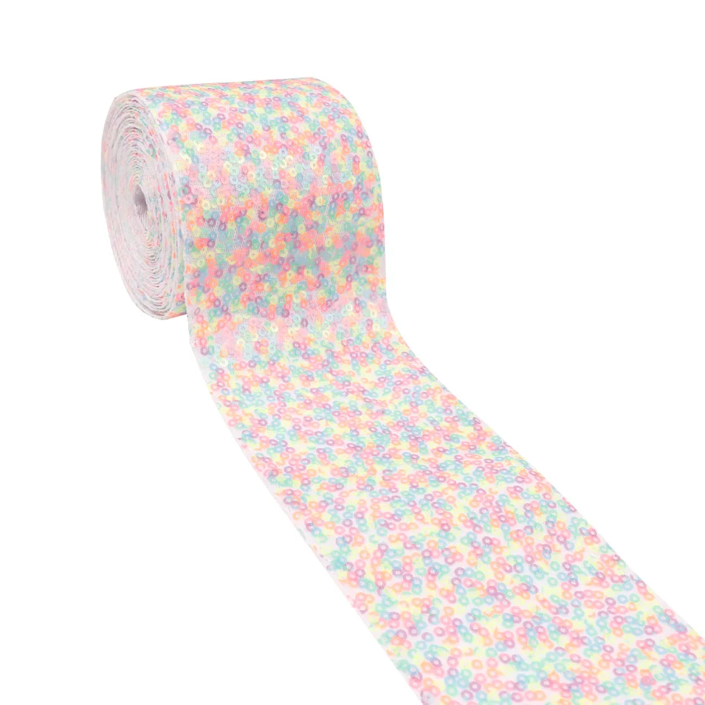 new mixed color IBOWS 2 ярдов " 75 мм Блестящая лента Радужная печатная лента для DIY аксессуары для волос материалы для головных уборов украшение для свадебной вечеринки - Цвет: new mixed color