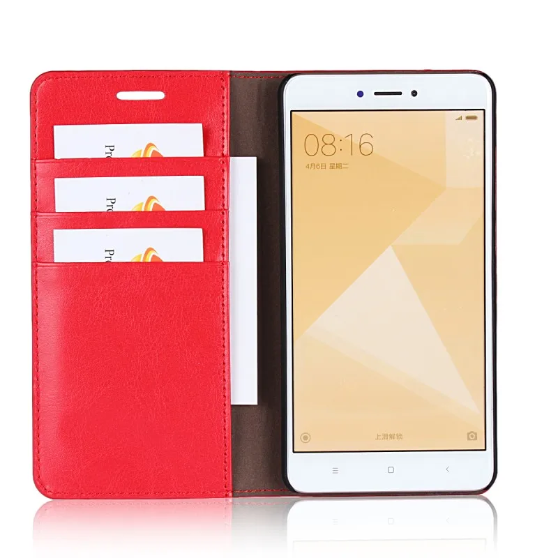 Чехол из натуральной кожи для Xiaomi Redmi Note 4x, чехол-книжка, Роскошный чехол для телефона s Redmi Note, 4x32 ГБ, 64 ГБ, Funda Coque Hoesje Etui - Цвет: Красный