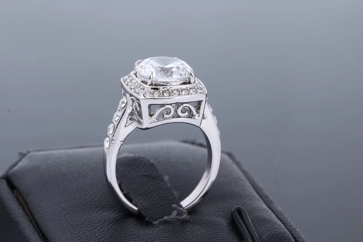 Большой круглый CZ камень с кристаллами белого золота обручальное кольцо подарок