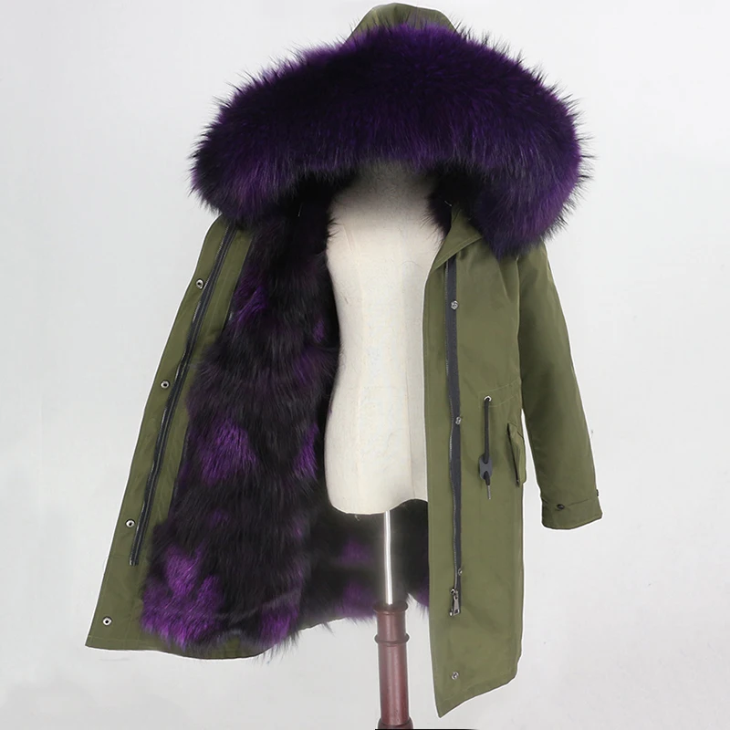 green purple OFTBUY X-long водонепроницаемая верхняя одежда, парка из натурального меха, пальто из натурального Лисьего меха, зимняя куртка для женщин, капюшон из меха енота, теплая Съемная Новинка - Цвет: green purple
