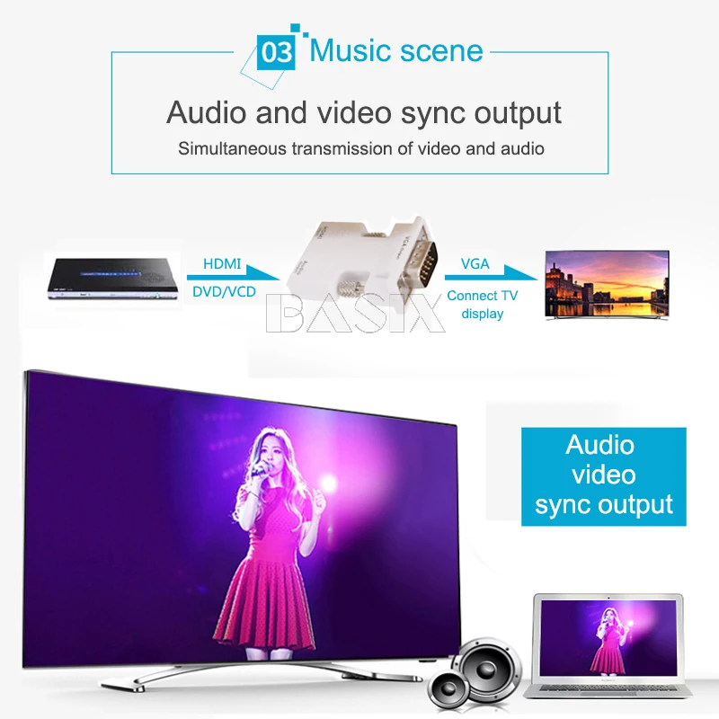 Basix адаптер hdmi-vga с аудиоадаптером Поддержка сигнала 1080 P для мультимедийный ПК ноутбук ТВ коробка проектор HDMI к Vga