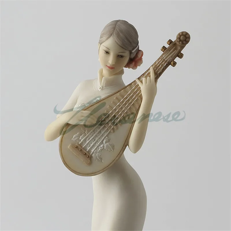 

36.5cm Modern Resin Girl Statue Play Lute Women's Band Sculpture Abstract Characters Figurine Chinese Home Decoration R1860