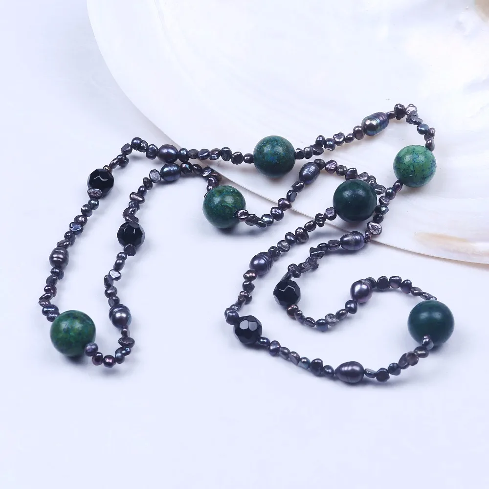 Ожерелье в стиле бохо из натурального барочного жемчуга и камня женское длинное