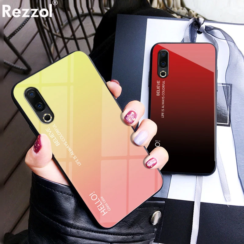 Чехол для Meizu 16 s градиентное закаленное стекло мягкий силиконовый край жесткая