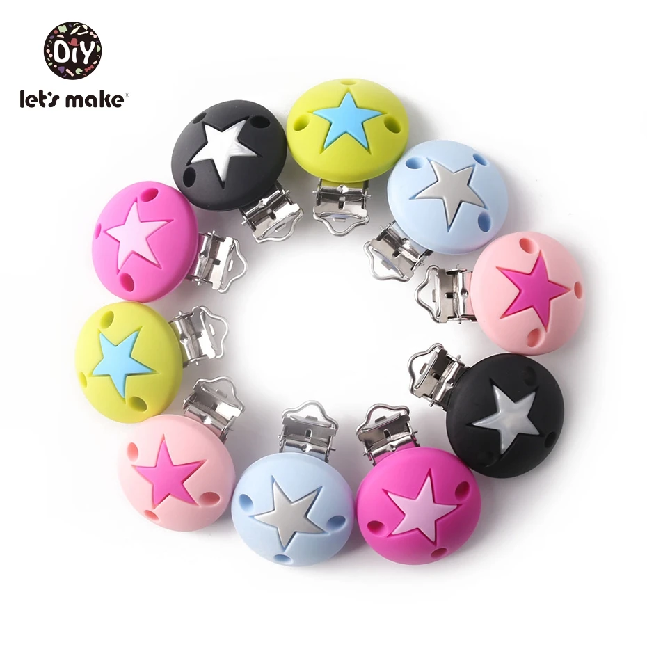 

Let's make 1pc Silicone Teether Pacifier Clips Pearl Silicone Beads Round Star Dummy Clips Nursing Teething Baby Accessories