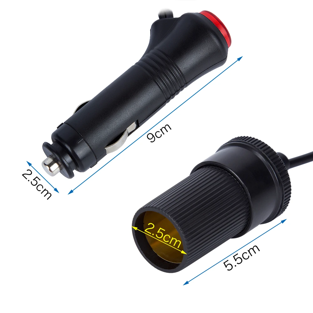

KWOKKER Universal Car Charger Cigarette Lighter Splitter 12V Socket Plug Power Adapter Connector Auto Extension Cable Adapters